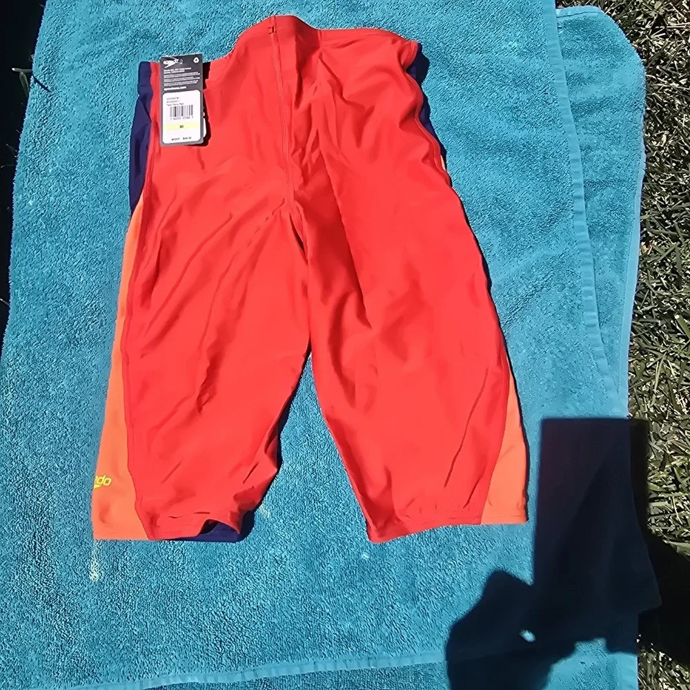 Speedo Eco ProLT Jammer Swimsuit Size 30 Navy Red Boys Swim Team UPF 50+ New